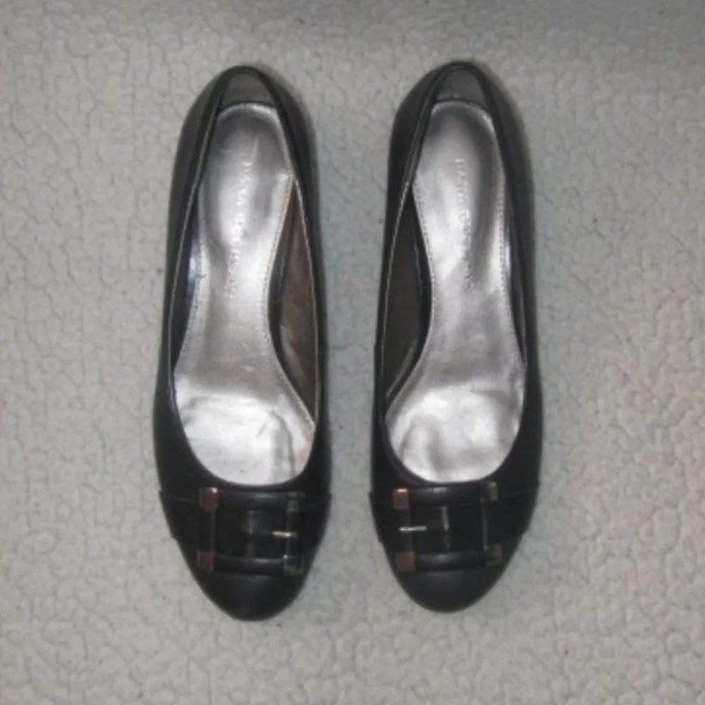 Dana Buchman Alexandria Black Leather Buckle Wedges